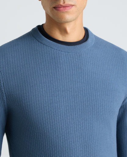 Blue Micro Texture Cotton Jumper