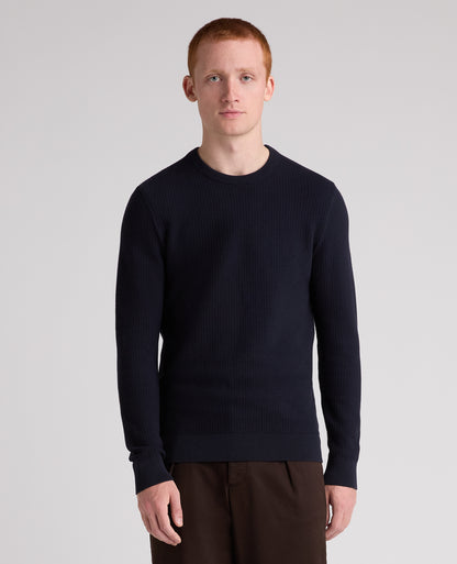 Navy Micro Texture Cotton Jumper