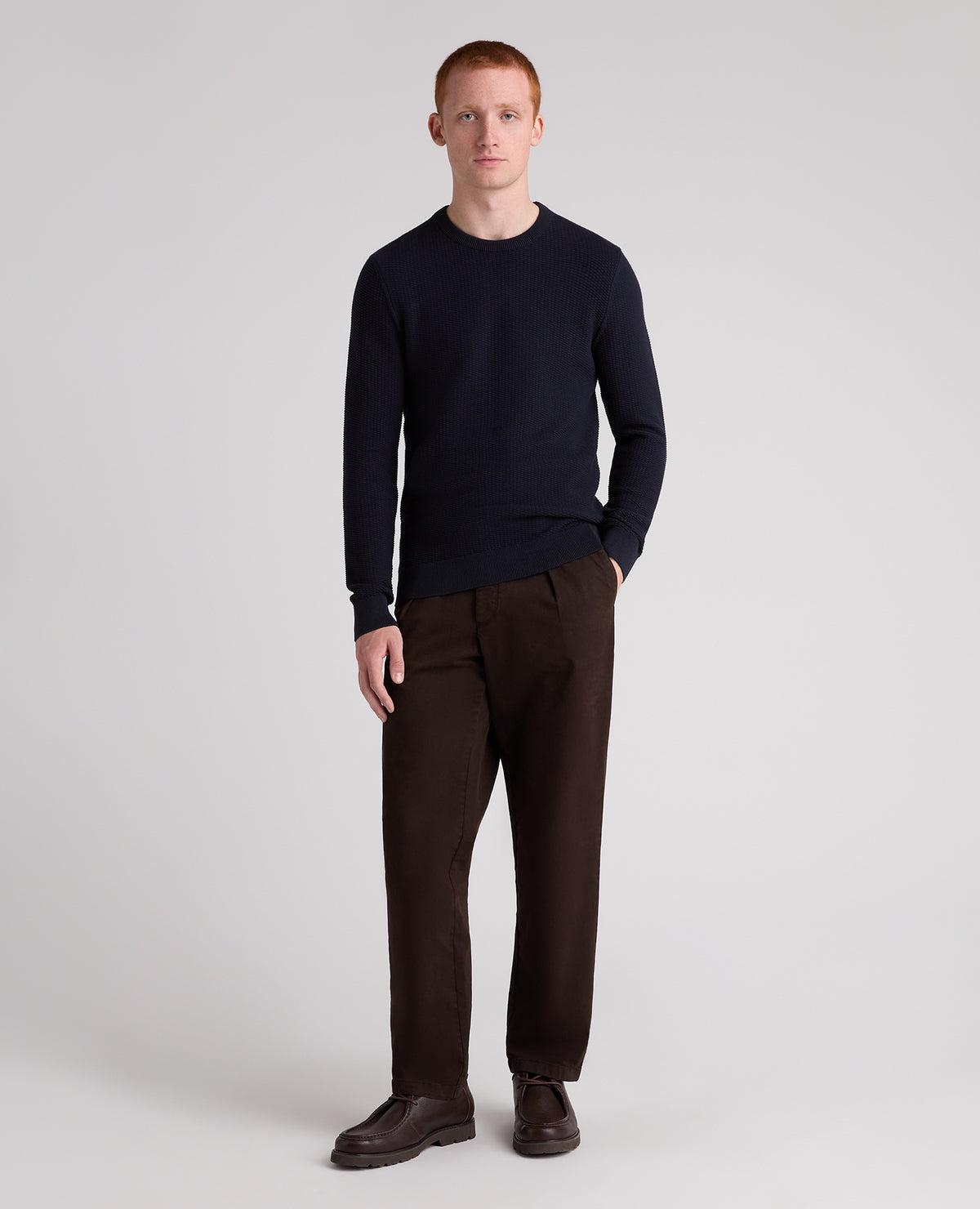 Navy Micro Texture Cotton Jumper