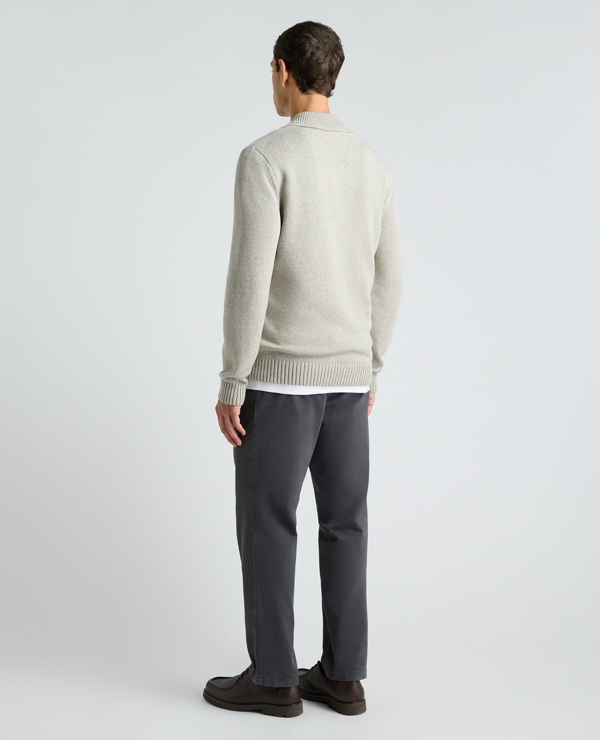 Light Grey Collared V Neck Cotton Jumper