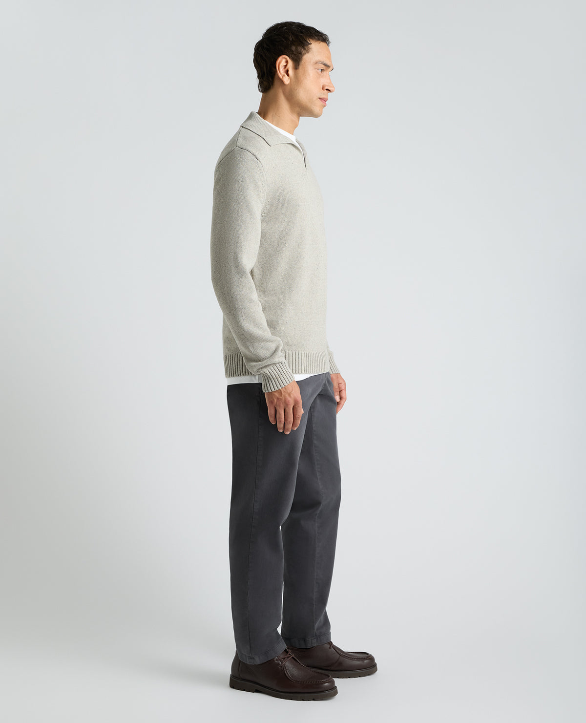 Light Grey Collared V Neck Cotton Jumper