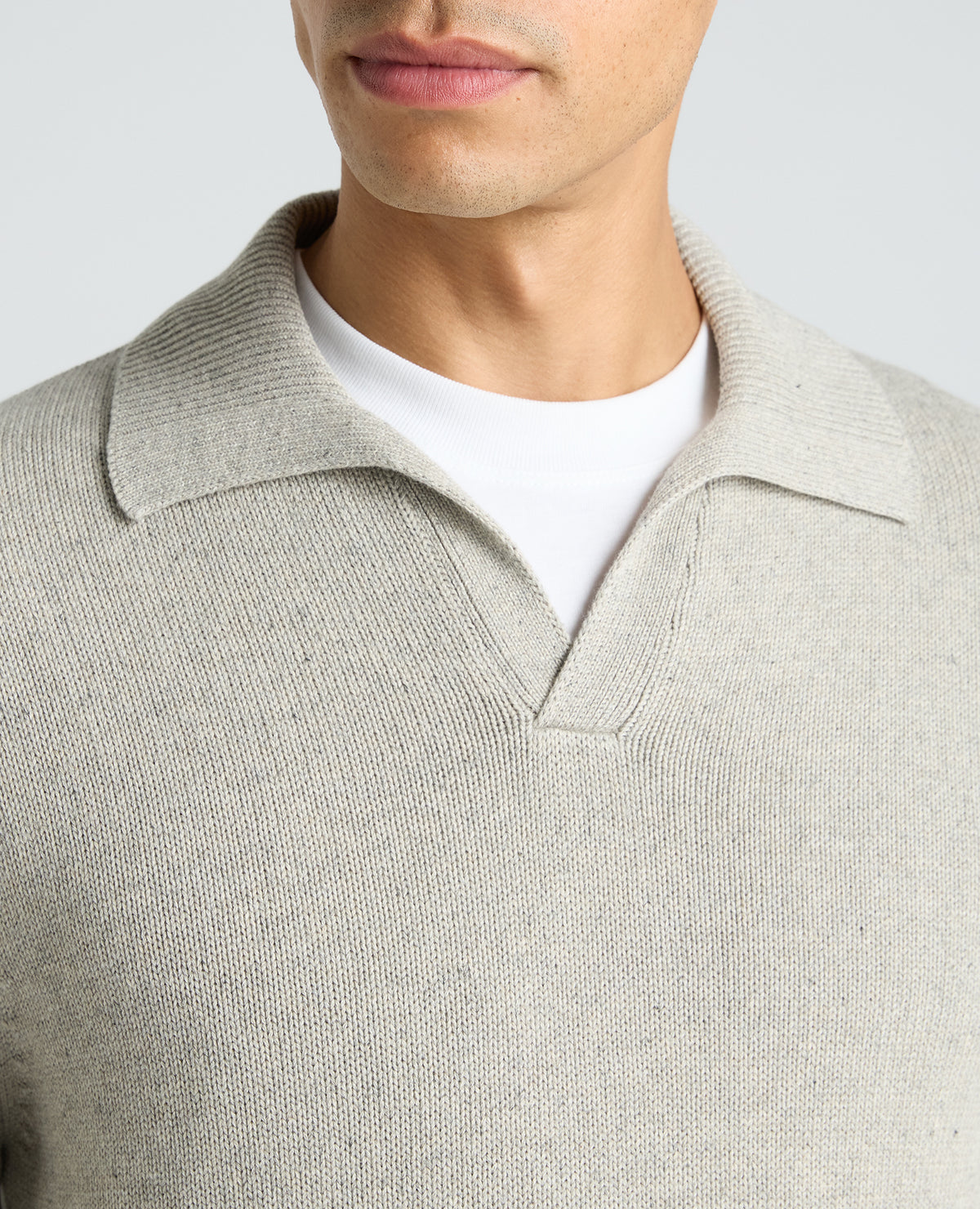 Light Grey Collared V Neck Cotton Jumper