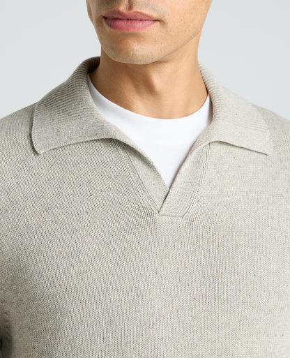 Light Grey Collared V Neck Cotton Jumper