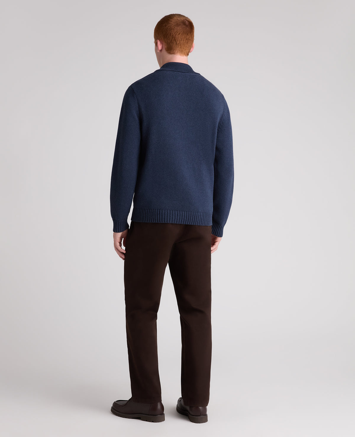 Navy Collared V Neck Cotton Jumper