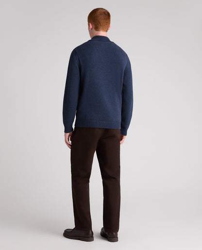 Navy Collared V Neck Cotton Jumper