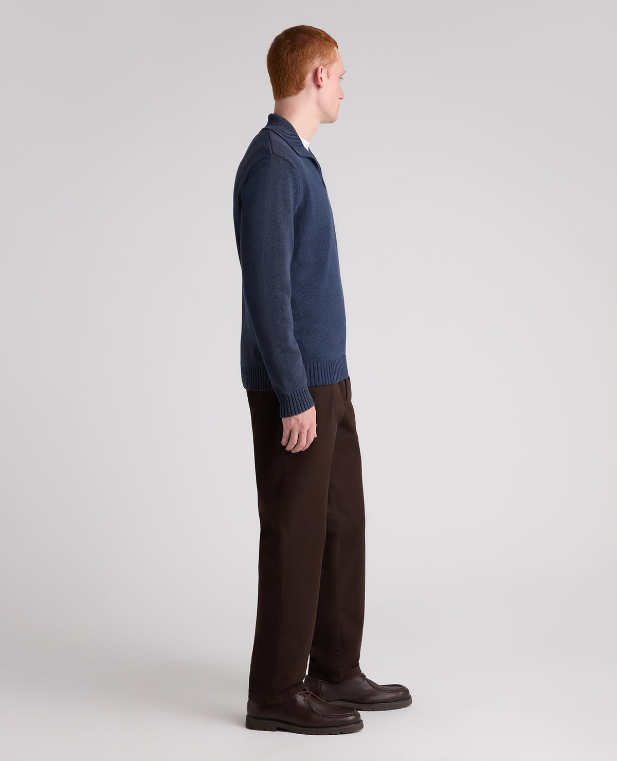 Navy Collared V Neck Cotton Jumper