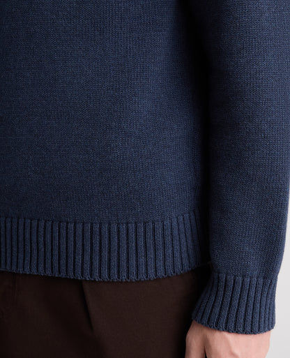 Navy Collared V Neck Cotton Jumper