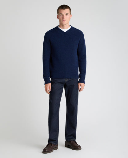 Dark Blue Crossed V Neck Wool Blend Jumper