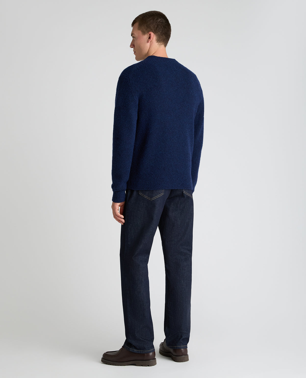 Dark Blue Crossed V Neck Wool Blend Jumper