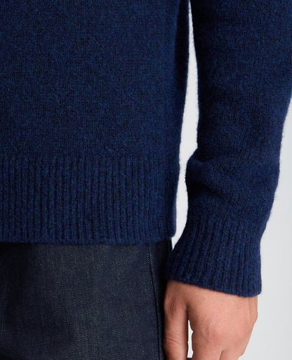 Dark Blue Crossed V Neck Wool Blend Jumper