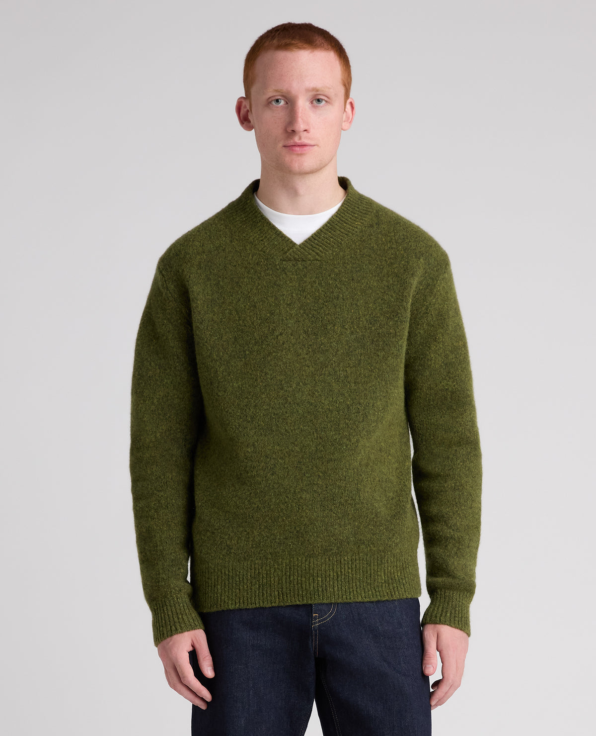 Green Crossed V Neck Wool Blend Jumper