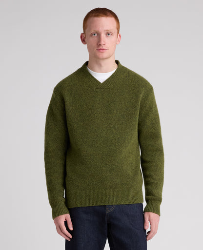 Green Crossed V Neck Wool Blend Jumper