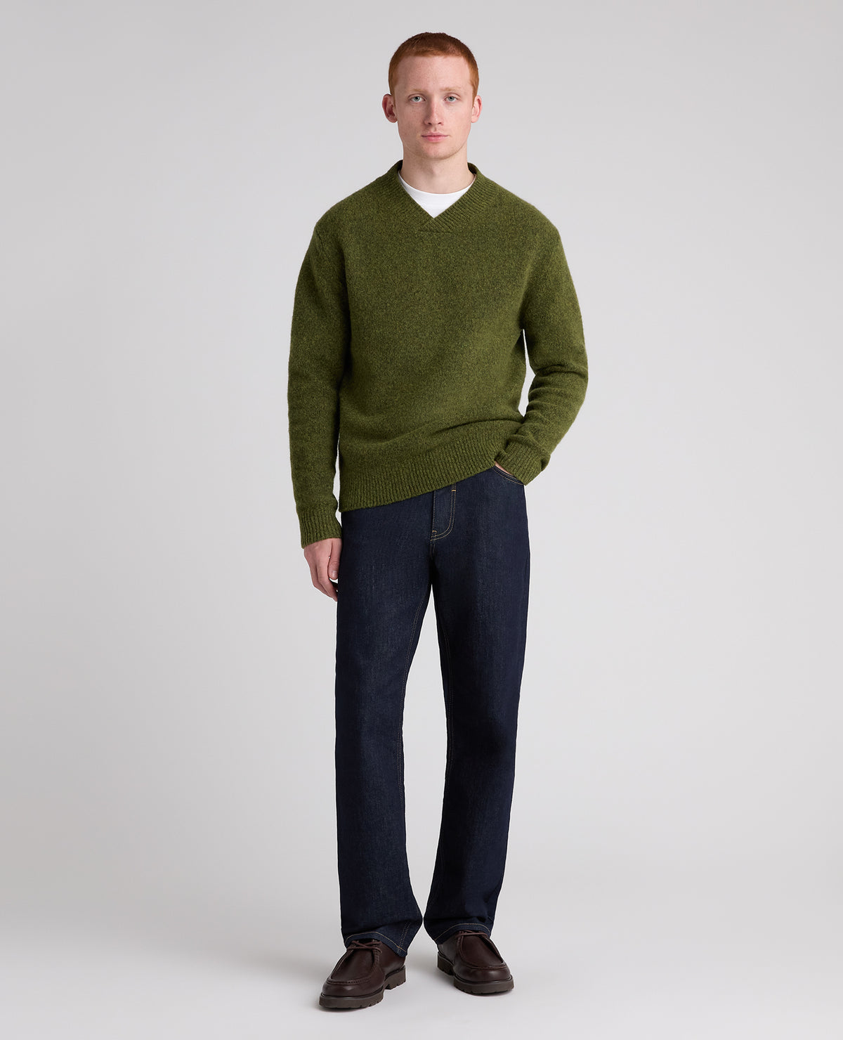 Green Crossed V Neck Wool Blend Jumper