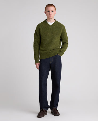 Green Crossed V Neck Wool Blend Jumper