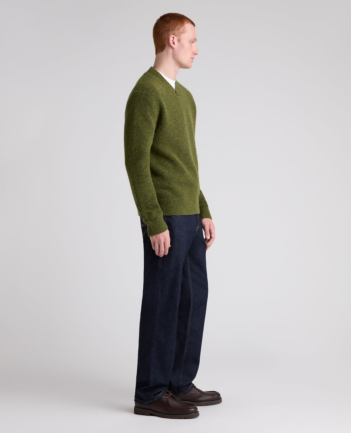 Green Crossed V Neck Wool Blend Jumper