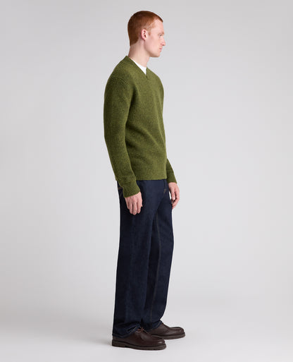 Green Crossed V Neck Wool Blend Jumper