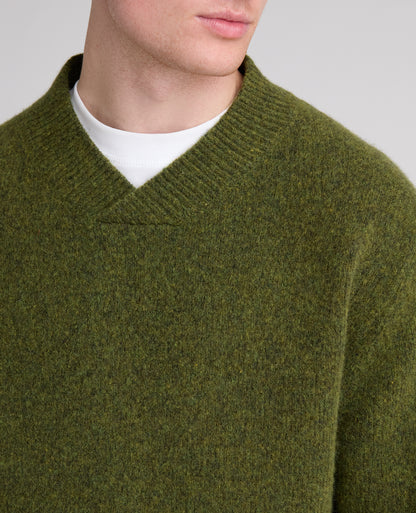 Green Crossed V Neck Wool Blend Jumper