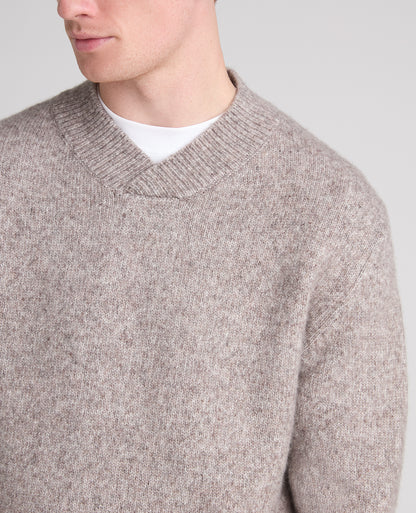 Stone Crossed V Neck Wool Blend Jumper