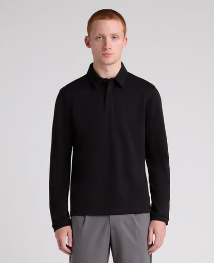 Black Long Sleeve Cotton Polo Shirt