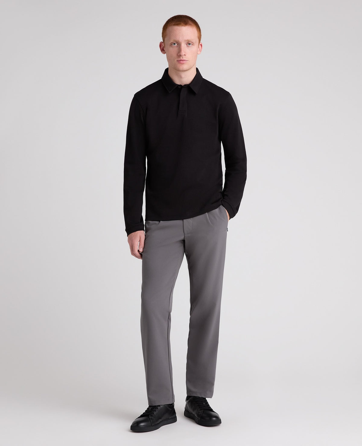 Black Long Sleeve Cotton Polo Shirt