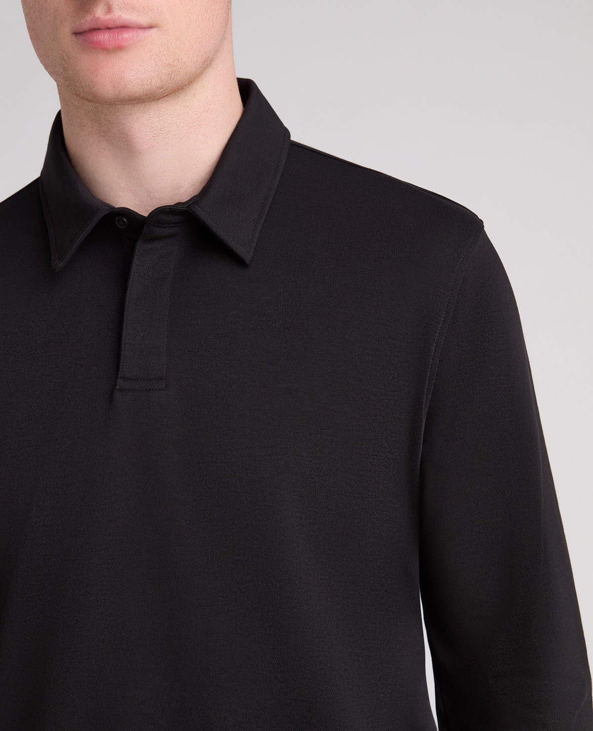 Black Long Sleeve Cotton Polo Shirt