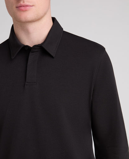 Black Long Sleeve Cotton Polo Shirt