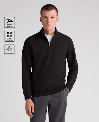 Black Branded Stretch Half Zip Jumper