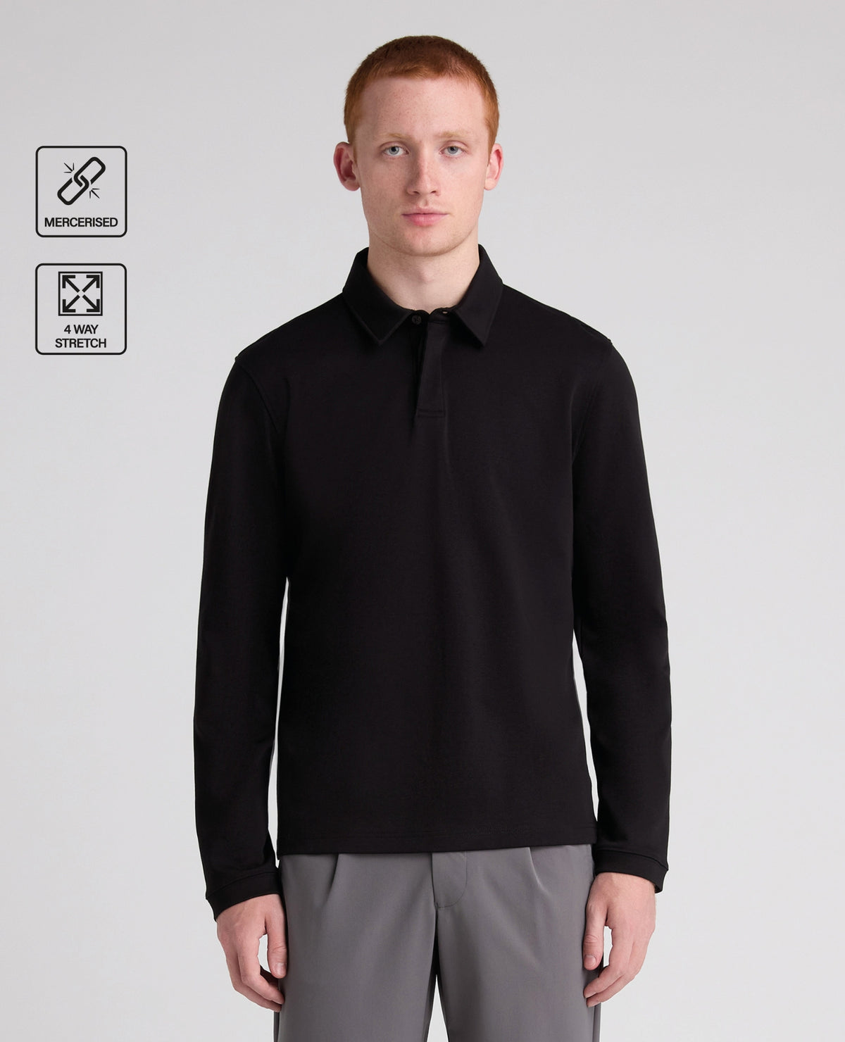 Black Long Sleeve Cotton Polo Shirt