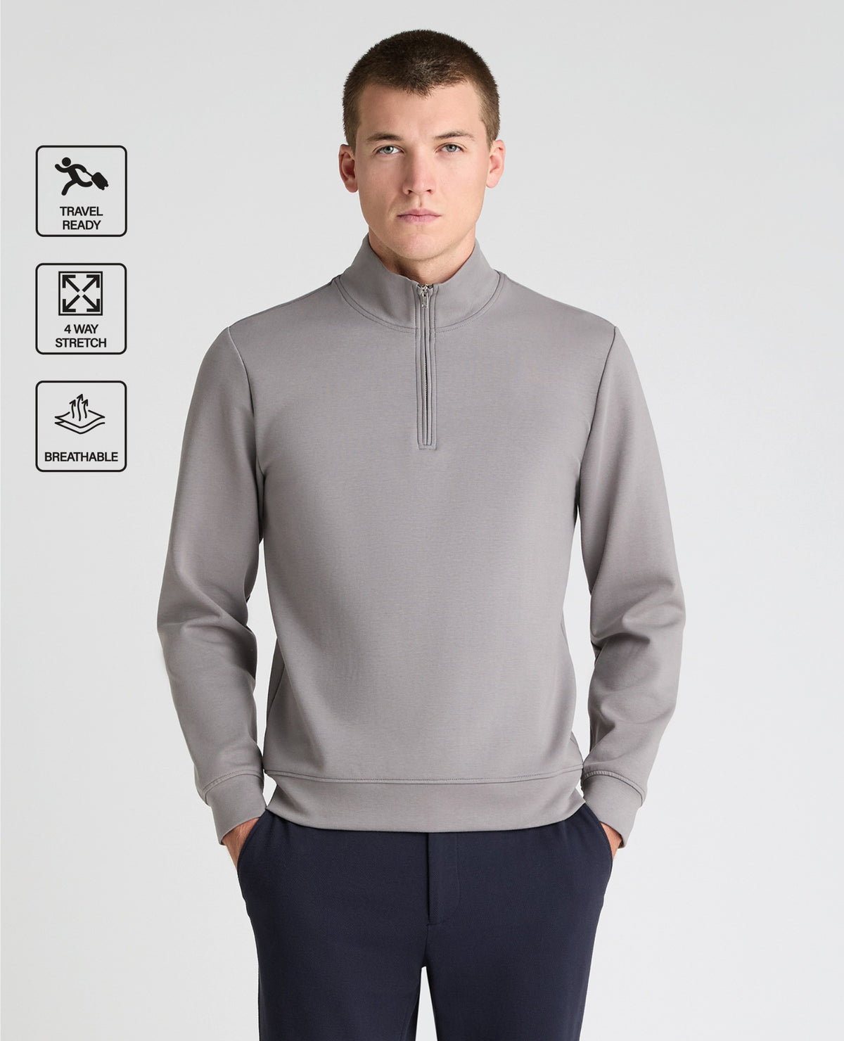 Grey Branded Stretch Half Zip Jumper