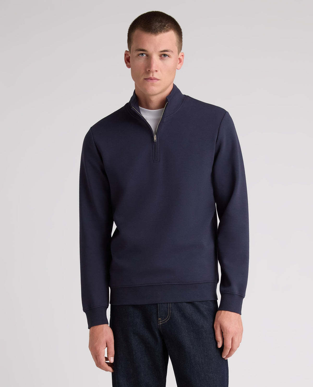 Dark Blue Branded Stretch Half Zip Jumper
