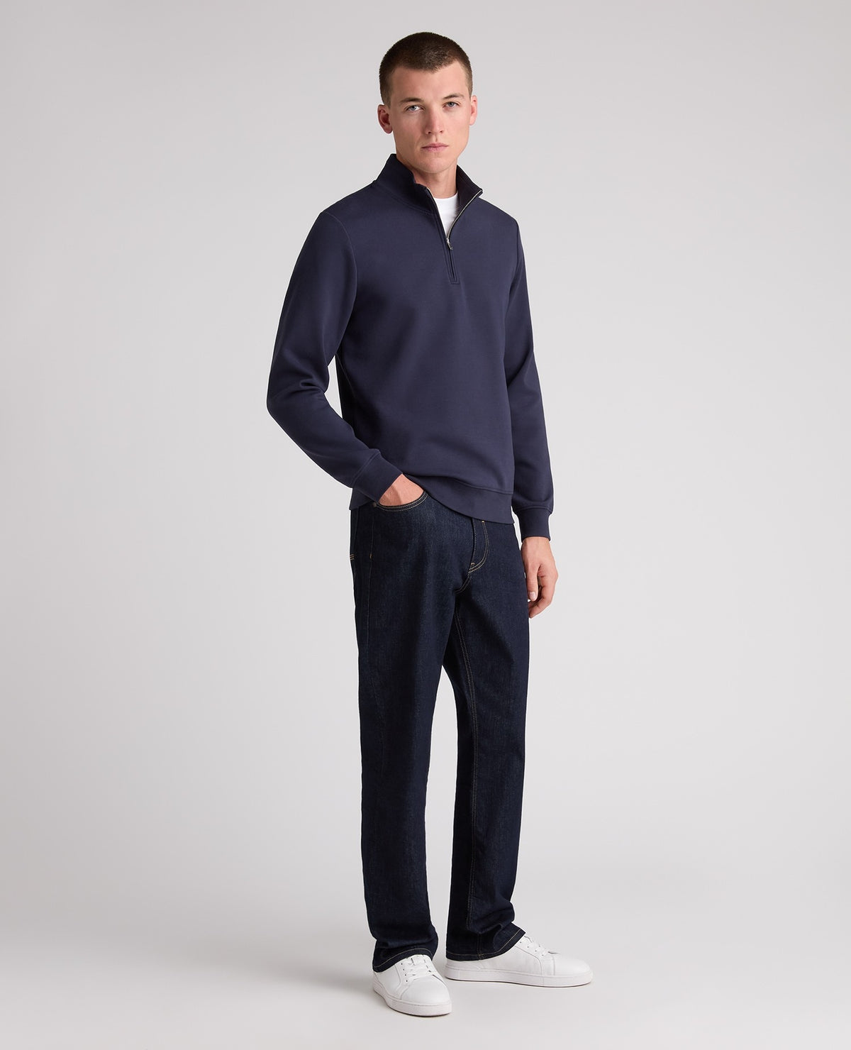 Dark Blue Branded Stretch Half Zip Jumper