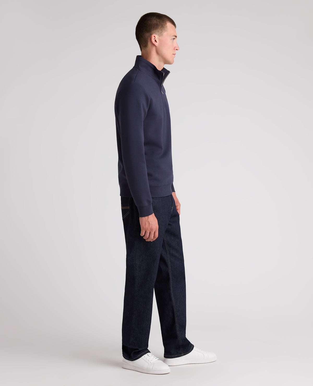 Dark Blue Branded Stretch Half Zip Jumper