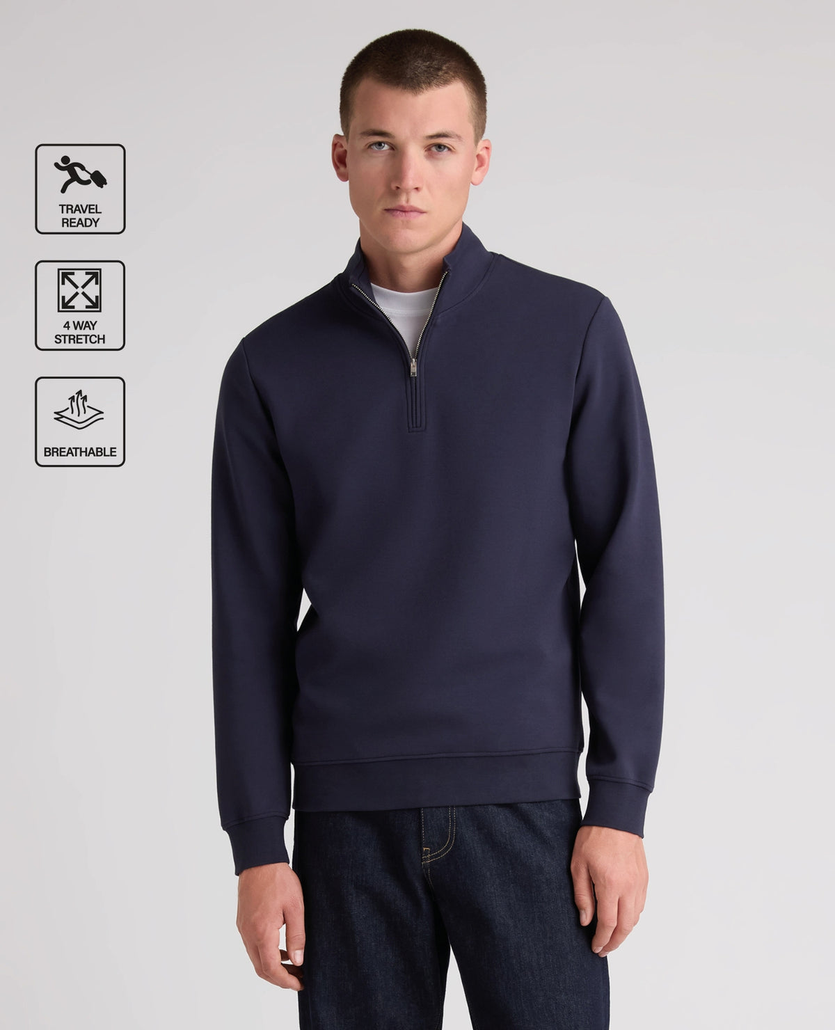 Dark Blue Branded Stretch Half Zip Jumper