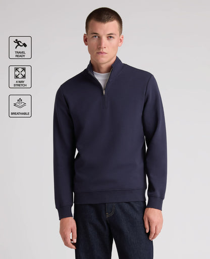 Dark Blue Branded Stretch Half Zip Jumper