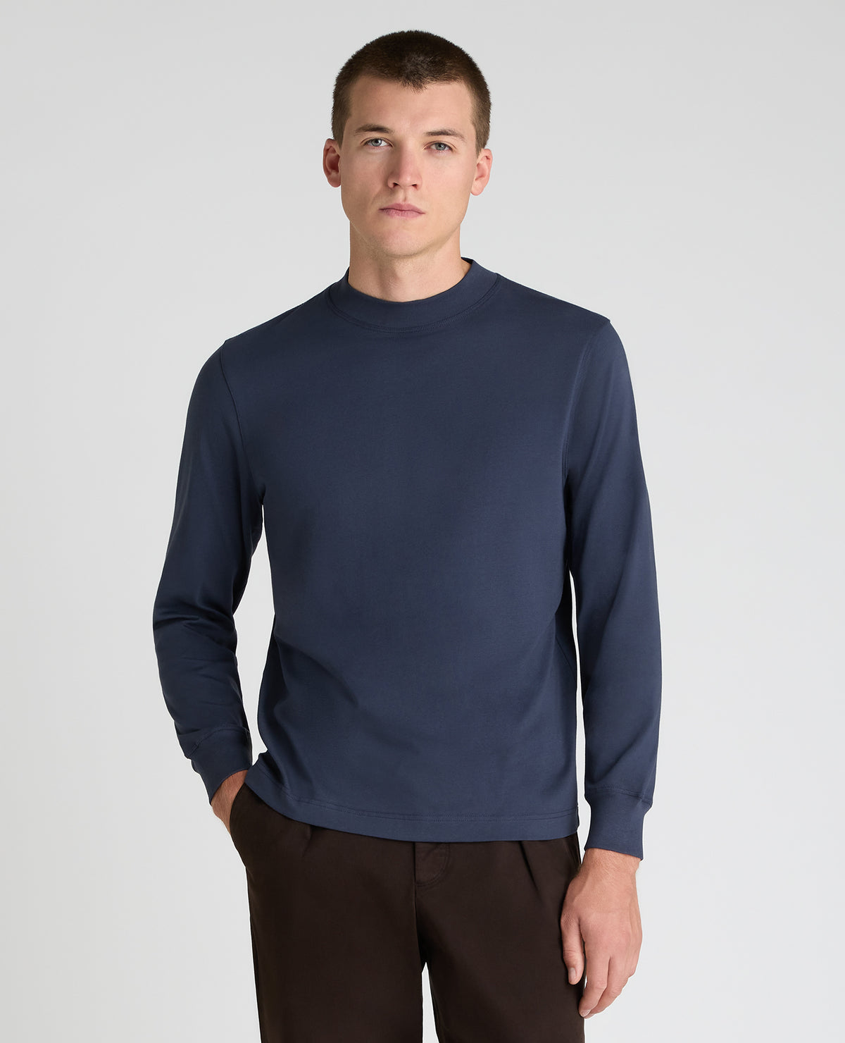 Navy Long Sleeve Cotton T-Shirt