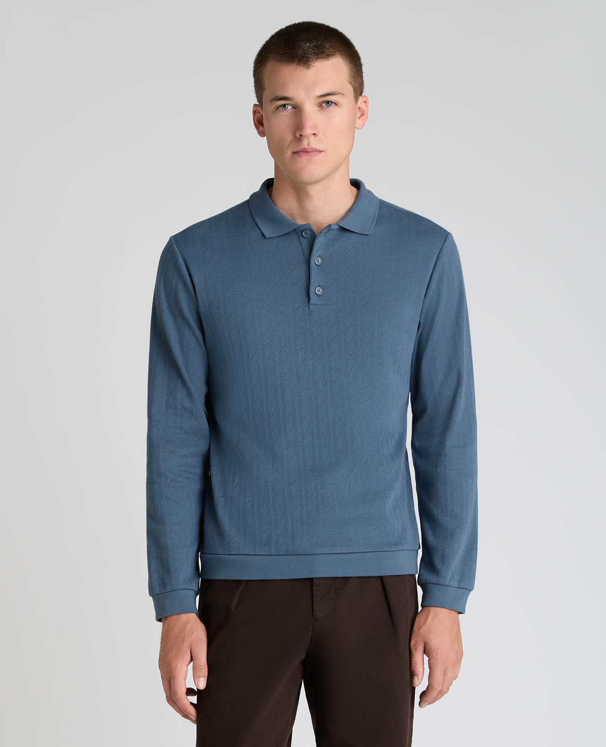 Dark Blue Cable Knit Cotton Polo
