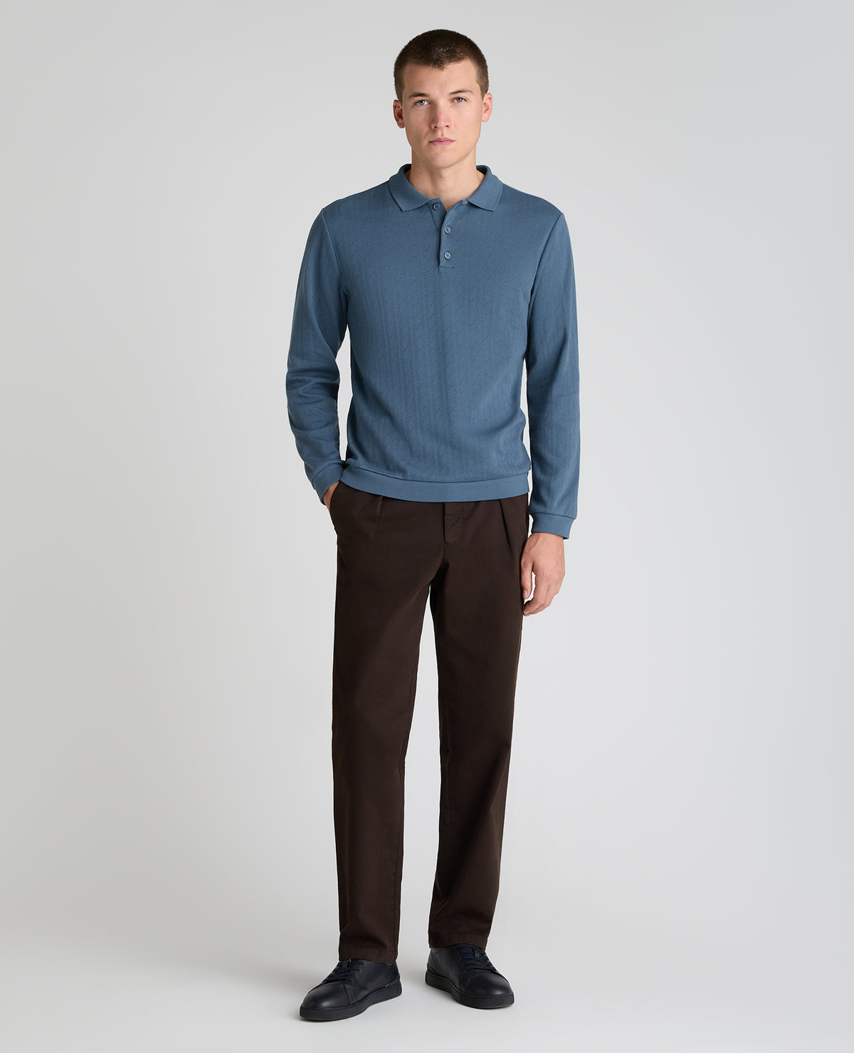 Dark Blue Cable Knit Cotton Polo