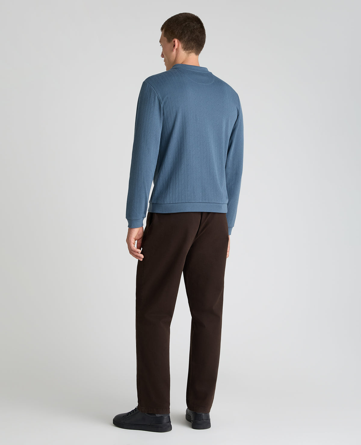 Dark Blue Cable Knit Cotton Polo