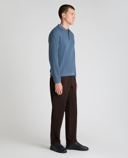 Dark Blue Cable Knit Cotton Polo