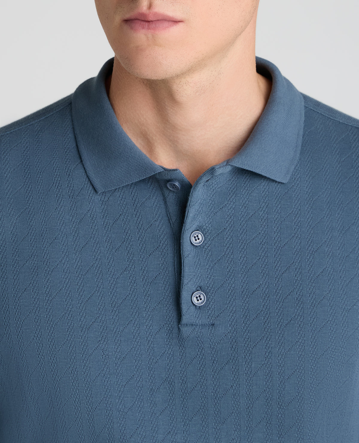 Dark Blue Cable Knit Cotton Polo