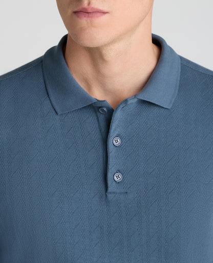 Dark Blue Cable Knit Cotton Polo