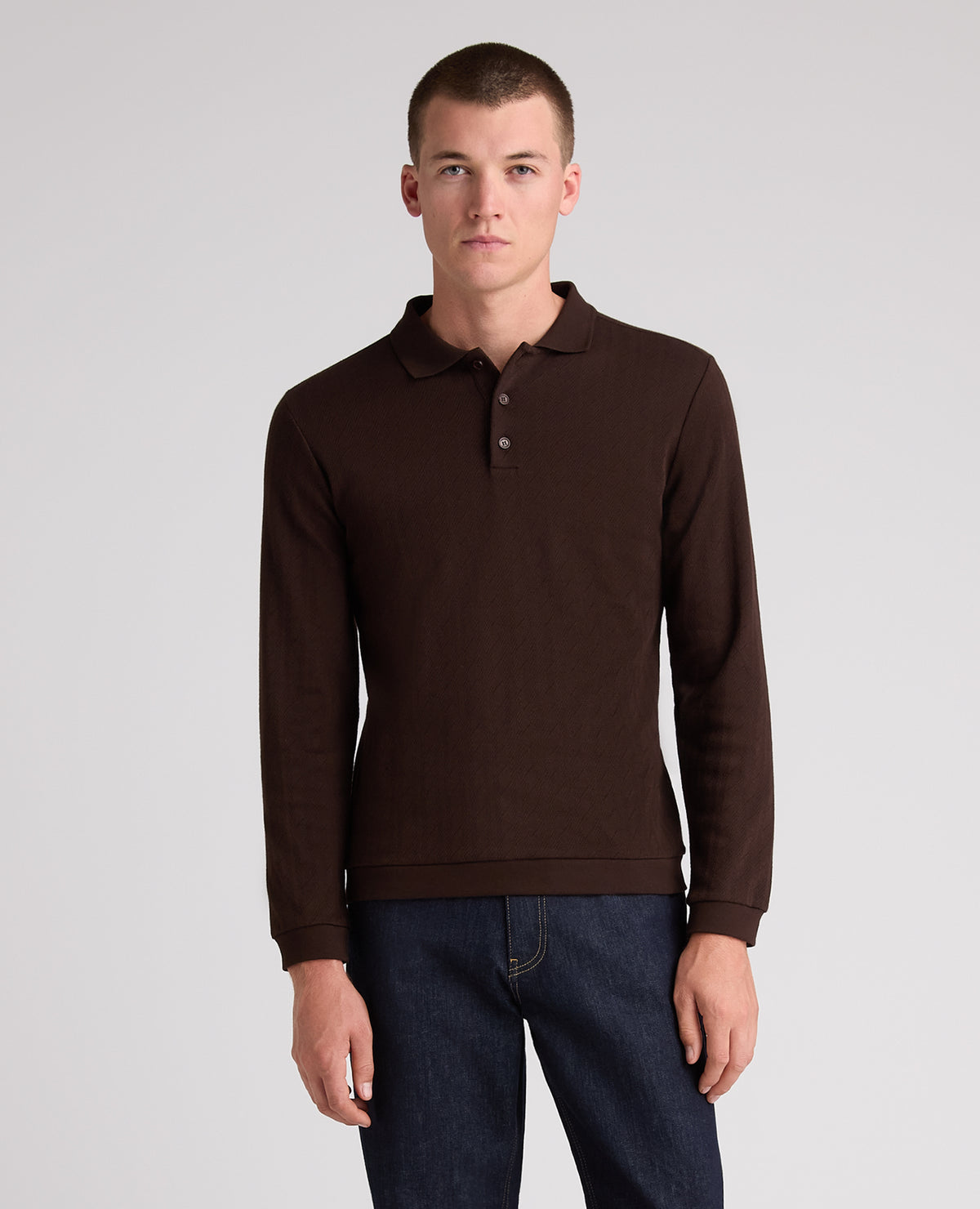 Brown Cable Knit Cotton Polo