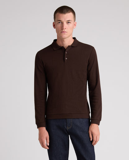 Brown Cable Knit Cotton Polo