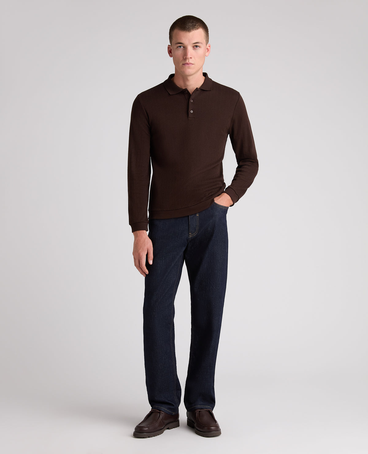 Brown Cable Knit Cotton Polo