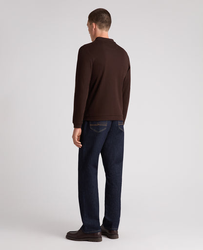 Brown Cable Knit Cotton Polo