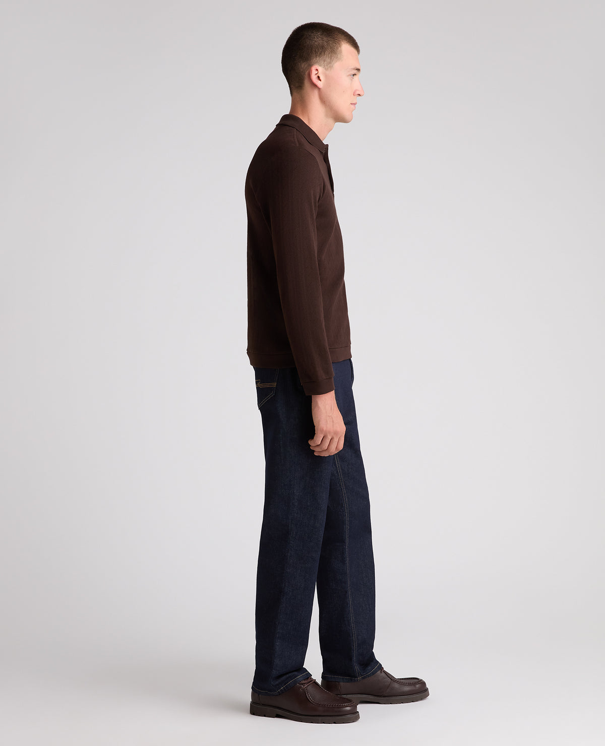Brown Cable Knit Cotton Polo