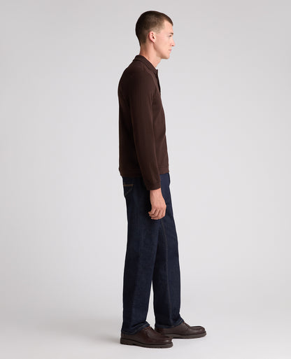 Brown Cable Knit Cotton Polo