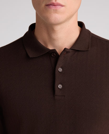 Brown Cable Knit Cotton Polo