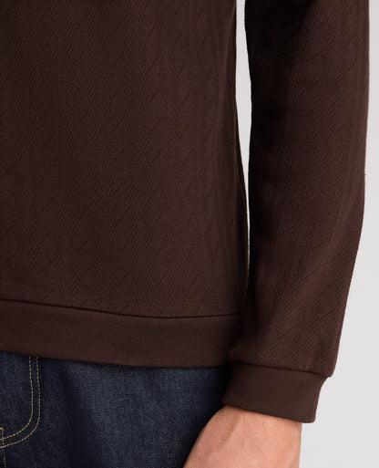 Brown Cable Knit Cotton Polo