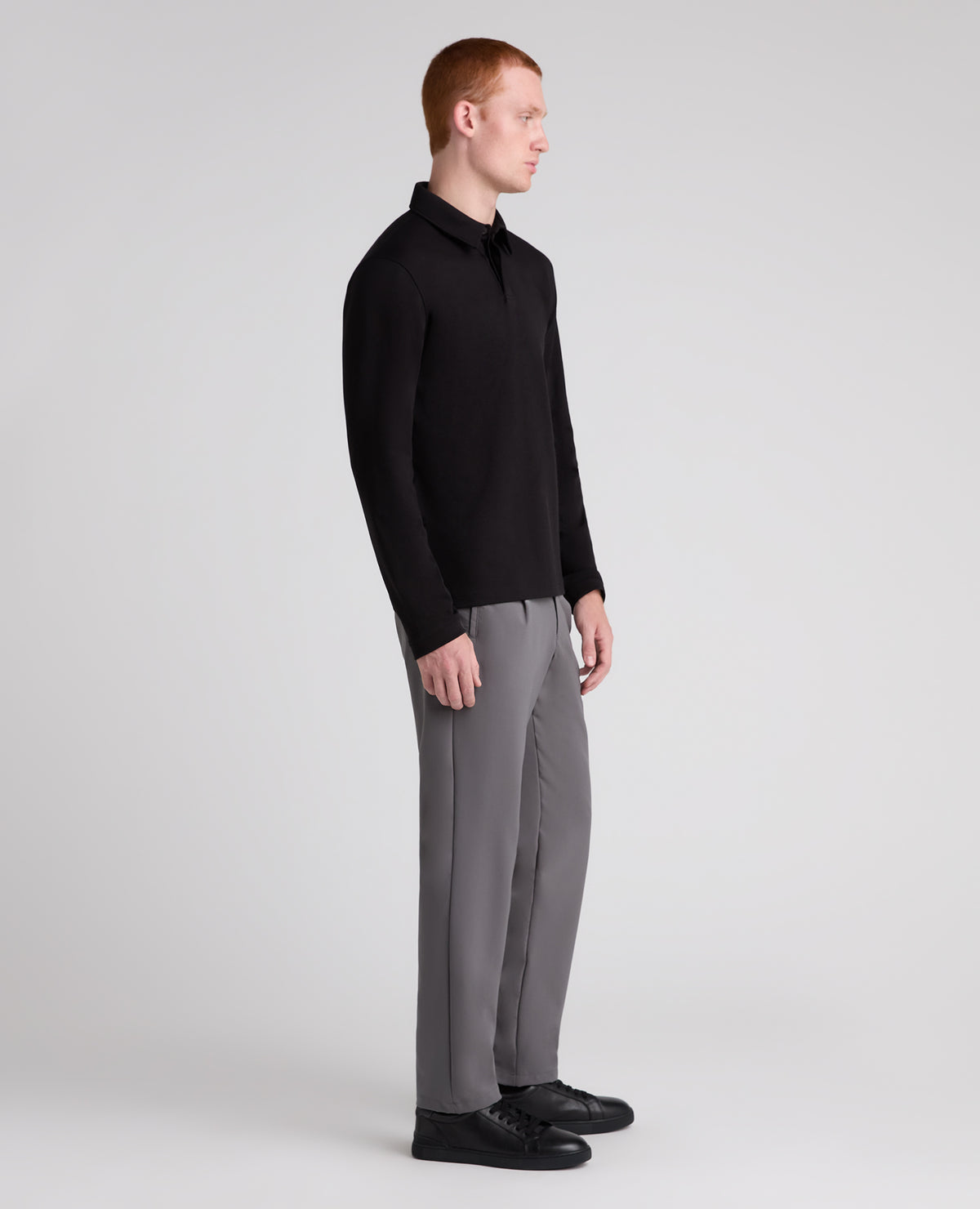 Black Long Sleeve Cotton Polo Shirt